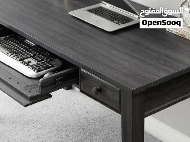 Modern Home Office Desk - Grey Oak Wood Grain (Large Surface + Storage)