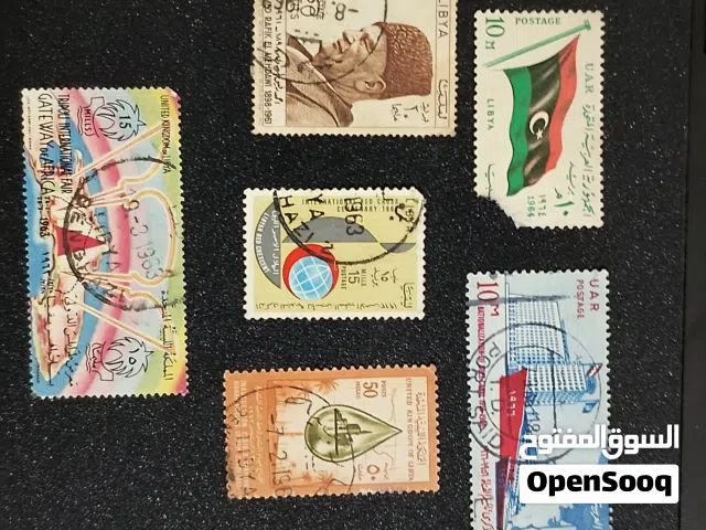 5 طوابع ليبيه قديمه وطابع الجمهوريه العربيه المتحده