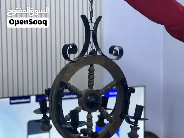 Vintage ثريا ريفية تراثية قديمة خشب وحديد – شغالة بالكامل – تصميم كلاسيكي فاخر