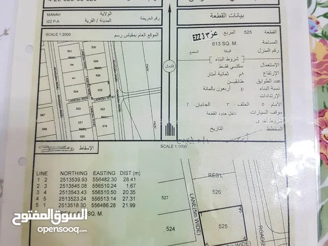 (بمنطقه واعده) للبيع ارض سكنيه في (عز 3) بموقع ممتاز وقريب من الشارع وجميع الخدمات بمساحه 613m