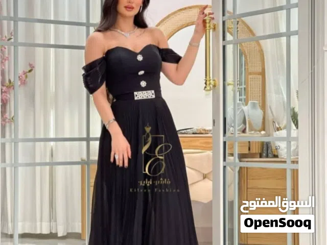 فستان حريمي طويل رروعه قماش ذكرا مع شيفوان