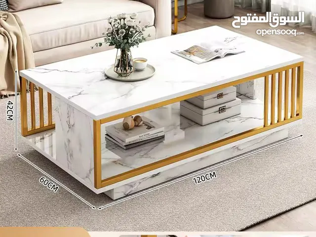 طاولة جانبية خشبية متينة بتصميم رخامي مناسبة لغرفة المعيشة وغرفة استقبال الضيوف اطار ستيل ذهبي