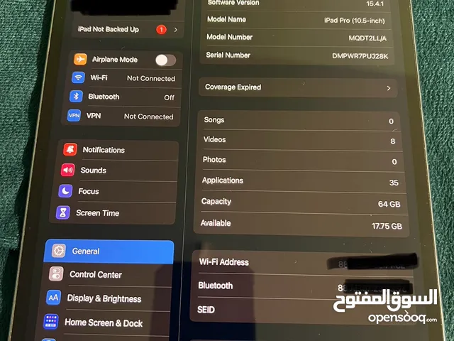 Apple iPad pro 10.5 ios 15.4.1 استخدام شخصي