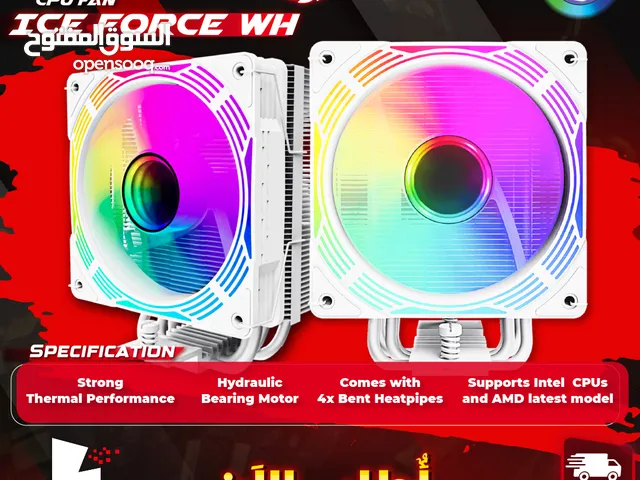 مروحه تبريد هوائي للمعالجلات Intel و AMD مضيئة من جيماكس  Gamemax Ice Force WH RGB CPU Fan