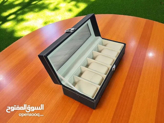صندوق حفظ الساعات السعة 6 ساعات ترتيب وأناقة بمكان واحد غطاء زجاجي شفاف ( التوصيل مجاني )
