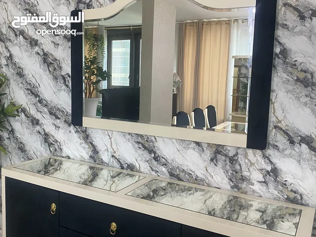 Dining set table with 8 seaters chair, sideboard, wall mirror, console (black velvet & beige)