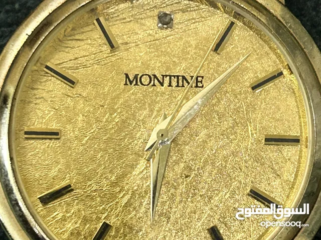 ساعه مونتا رش ذهب عيار 24 مع فصين الماس صغار Montine 24K Gold Leaf dial with 2 Diamonds Wristwatch