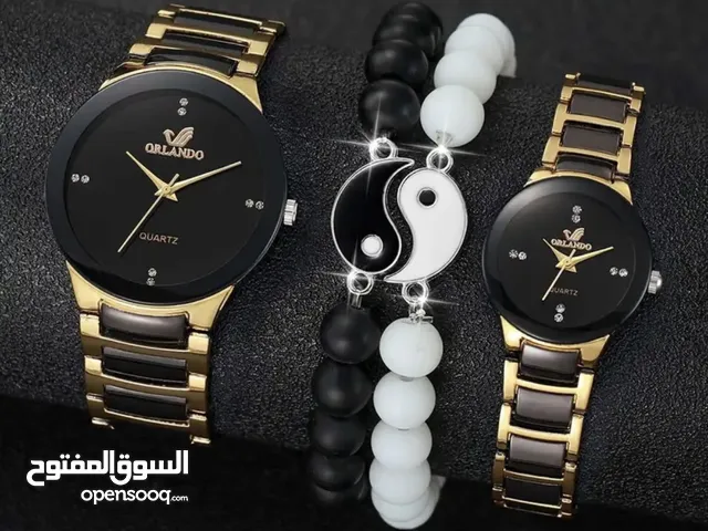 مجموعه من 4 ساعات كوارتز للزوجين - تصميم أنيق وبسيط للمينا، حزام بلون ذهبي، شحن مجاني 7/14