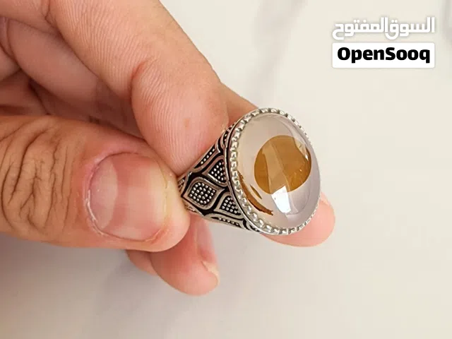 خاتم فضة بحجر عقيق يماني جميل صياغة ايطالية