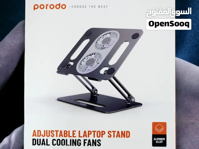 Porodo Adjustable Laptop Stand with Dual Cooling Fans PD-ALSCF-GY – Foldable Laptop Holder with Cool