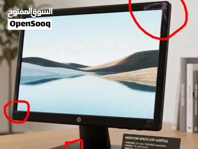 شاشة Hp اصلية بحالة جيده جدا LCD - مكتبية 20 بوصة لكن فيها عيب جمالي