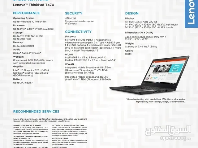 Lenovo ThinkPad T470 Business Laptop, Intel Core i5-7th CPU, 8GB RAM, 256GB SSD, 14 , Windows 10 Pro