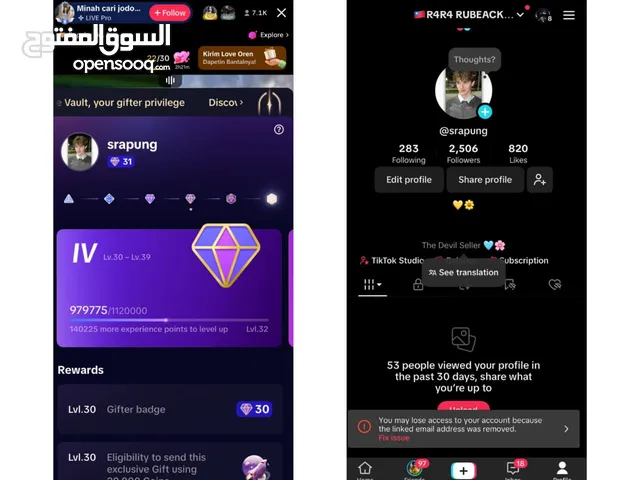 Tiktok account 31 level gifter account for sale