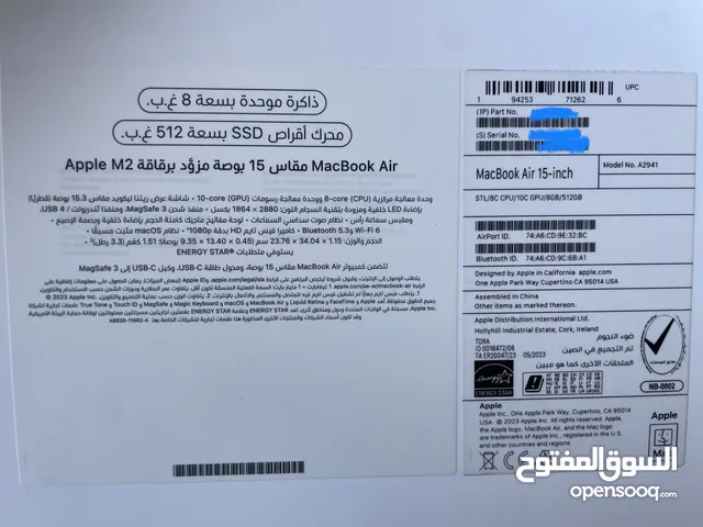 MacBook Air M2 15” 512GB SSD 8GB RAM Like New