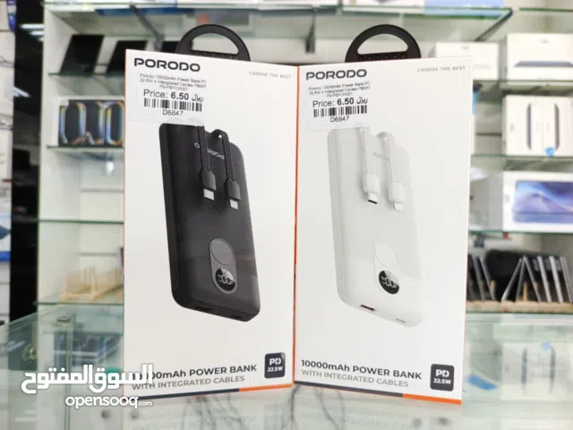 PORODO 10000mAh POWER BANK WITH INTEGRATED CABLE TYPE-C & LIGHTNING