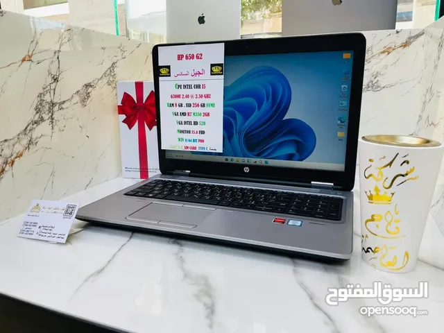 HP 650 G2 CPU CORI5 الجيل السادس بكرت شاشة RAM 8 GB DDR4 SSD 256 GB NVME MONITOR 15.6 FHD VGA AMD R7