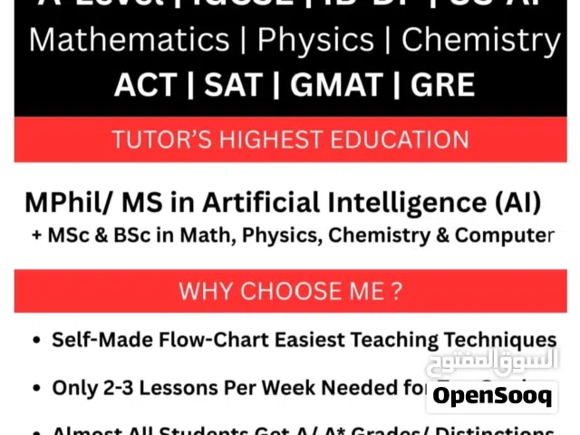 Expert Home Tutor for Math/Physics/Chemistry/Computer Available in RIYADH: A-Level/IGCSE/IB-DP/US-AP