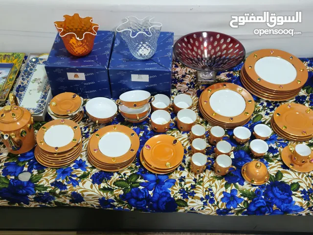 crystal vase and artigiani Italian tray and haviland limoges tray and dinner set all items
