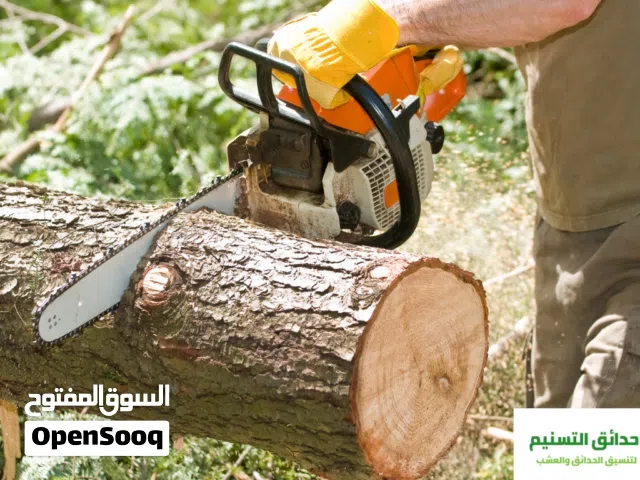 قص شجر ونخل بالمنشار البنزين