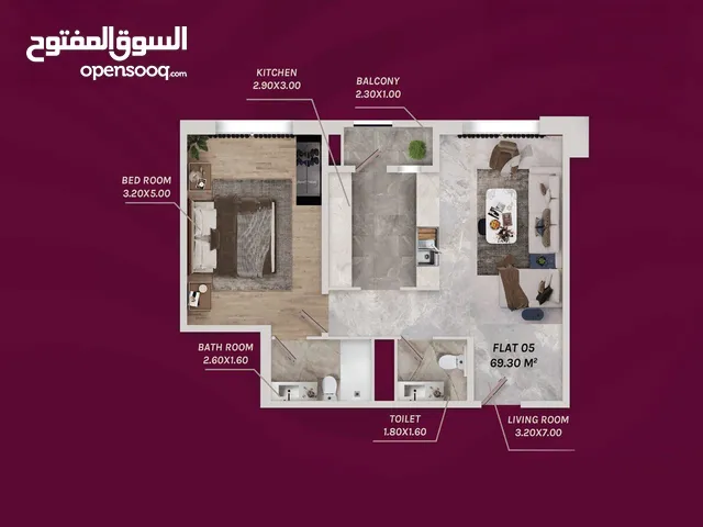 58 m2 1 Bedroom Apartments for Sale in Muscat Bosher