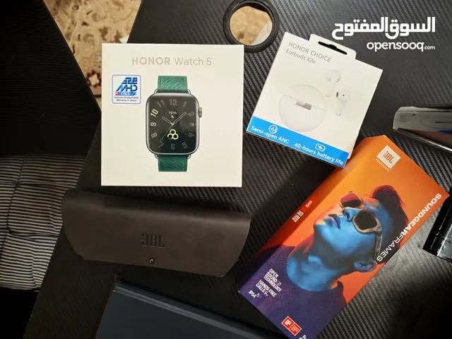 Honor watch 5, honor headphones, JBL soundgear smart glasses