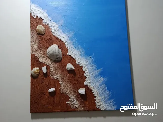 لوحة فنية مرسومة بالملح والألوان الأكريليك تجسد منظر البحر الساحر – مقاس 60×40 – عمل يدوي فريد