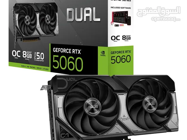 كرت شاشه جيمنج نفيديا جيفورس ASUS NVIDIA GEFORCE RTX 5060 8GB GDDR7 1080P FULL HD 2X FANS GAMING GPU