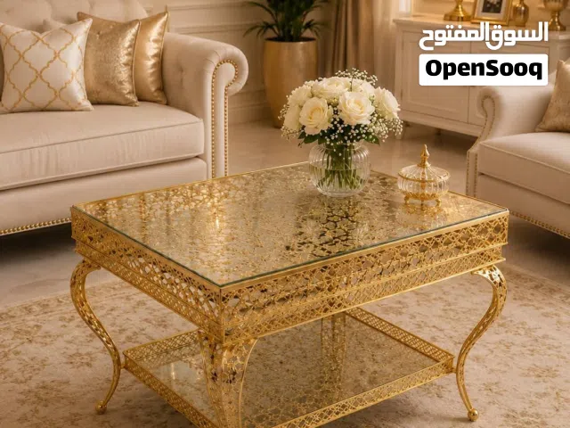 طاولة وسطية فاخرة مذهبة مع زجاج