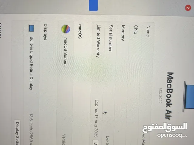 2022 apple m2 8gb 13.6 inch مستعمل