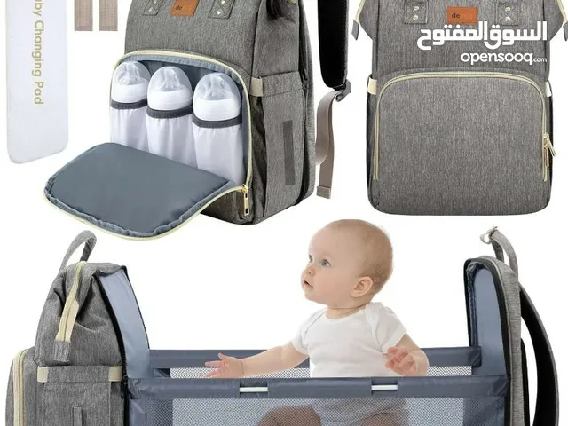 حقيبة ظهر محمولة للأمهات بمساحة كبيرة، قاب لةللطي، يمكن تحويلها لسرير للأطفال.