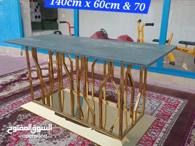 Console Table with Green Stone on top excellent Condition with Base Golden Color steel