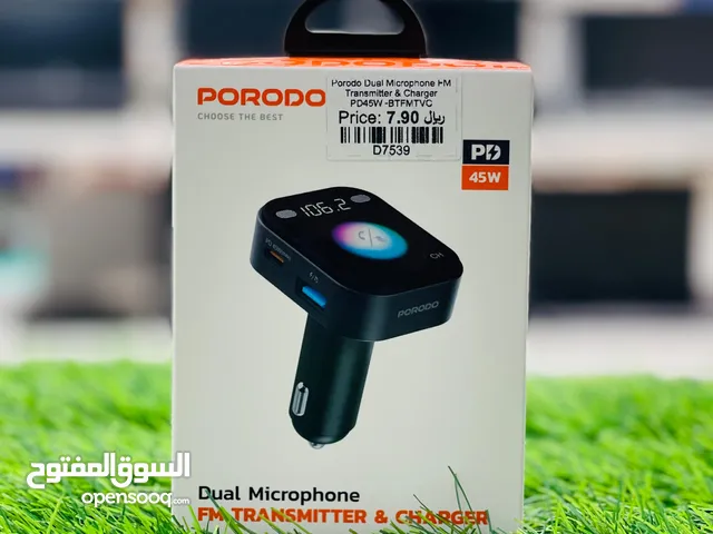Porodo Dual Microphone FM Transmitter & Charger - Black