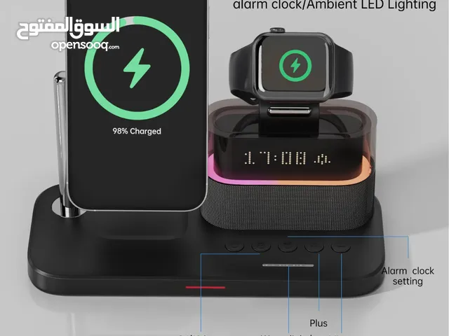 5-in-1 Magnetic Wireless Charging Station w. Alarm Clock Night Light - iPhone, AirPods, Apple Watch