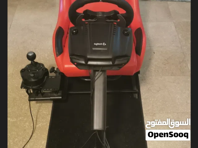 PREMIUM SIM RACING SIMULATOR COCKPIT WITH RED BUCKET SEAT Fully adjustable steel racing.