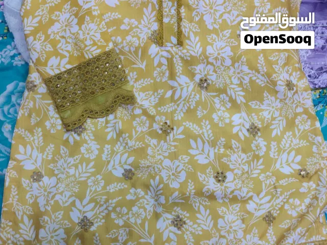 Elegant Mustard Yellow Sophisticated &Lavender Rose Print Kurti Delicate Embroidery aur Sequins Work