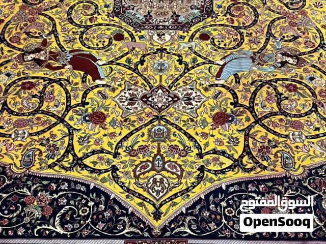 سجادة ايراني ممضية (نظام شاة ايران ملائكة 4 العرش الملكي الفارسي شاهنامة حرير طبيعي 100 عقدة)