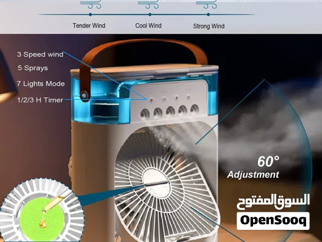 Buy1 Get1 Free   Mini Air Cooler Fan with Mist Spray & LED Lights – USB Rechargeable