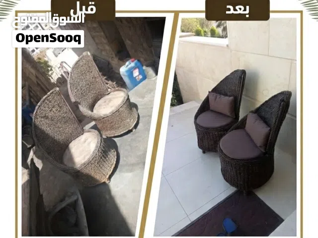 متخصصون في إعادة تأهيل أطقم الراتان والخيزران وتجهيز الكافيهات وتنجيد الفرش وتفصيل كڤرات