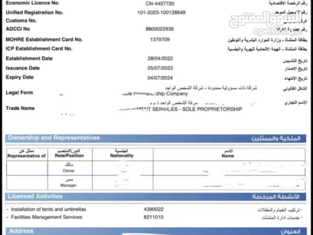 رخصة تجارية بها عدة أنشطة