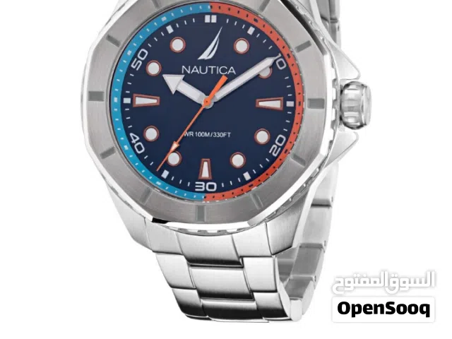 nautica stainless steel 3-hand watch ساعة