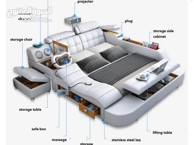Smart bed 180*200 King Size with Projector, Massage Machine, Bluetooth speakers, Wireless charging