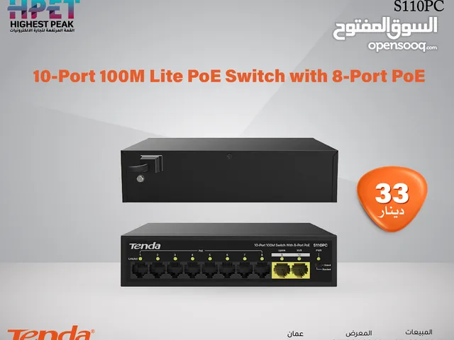 Tenda S110PCمحول PoE خفيف الوزن 10 منافذ 100M مع 8 منافذ PoE