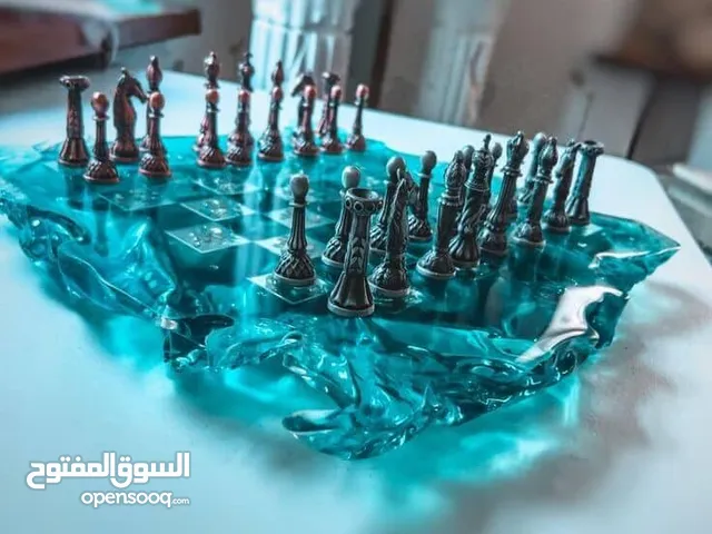 Handmade resin chess set with 3D pieces, luxury art board - unique decorative design