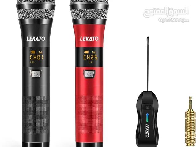 ميكروفون لاسلكي، ميكروفون مزدوج UHF قابل لاعادة الشحن، نظام ميكروفون ديناميكي لاسلكي معدني.