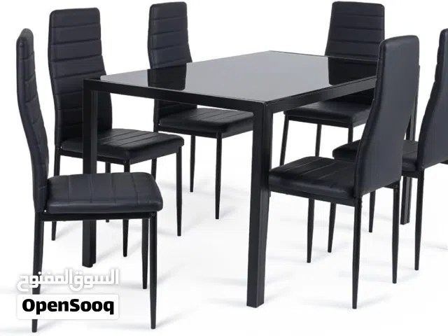 Black Modern Rectangular Dining Table with 6 chairs