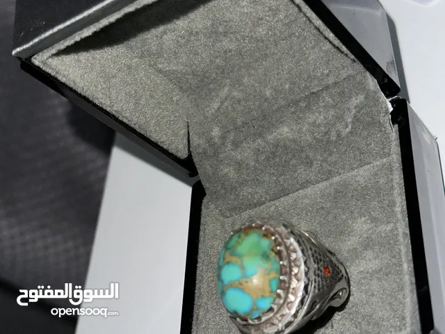 خاتم فيروز نيسابوي فضة عيار 999 صياغة بحرينية