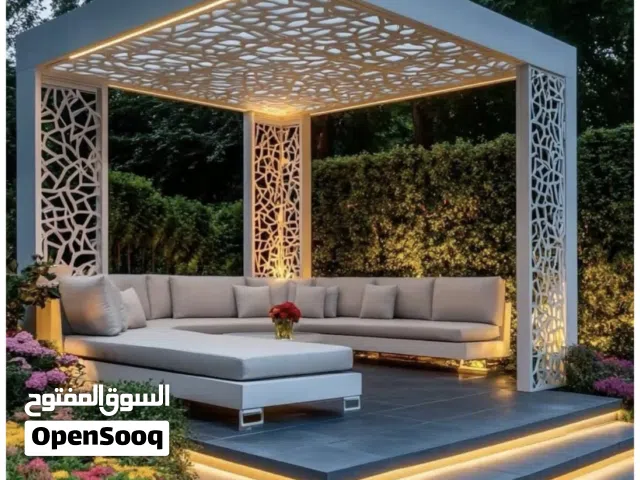 مظلات سيارات  قماش وبرجولات للحدائق كاست المنيوم الصبغ الحراري مقاوم للرطوبه واللون حسب الطلب ..