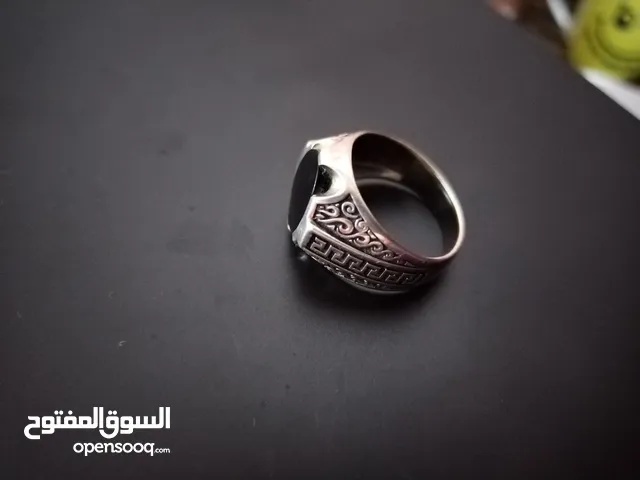 خاتم حجر يماني اسود فضة 925