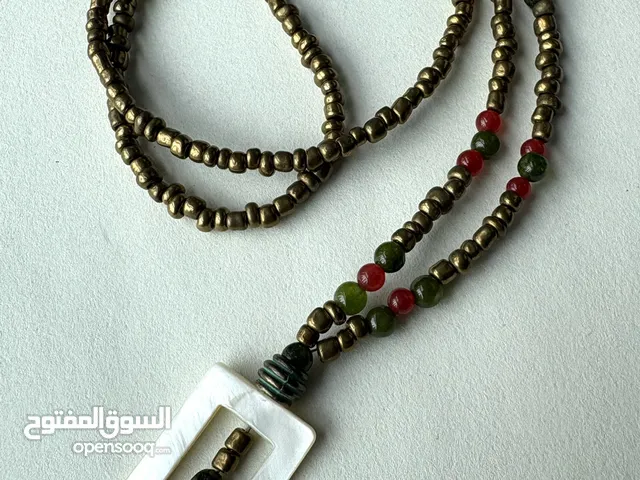 Handmade Beaded Necklace – Antique Brass & Natural Stone Unique Artistic Design