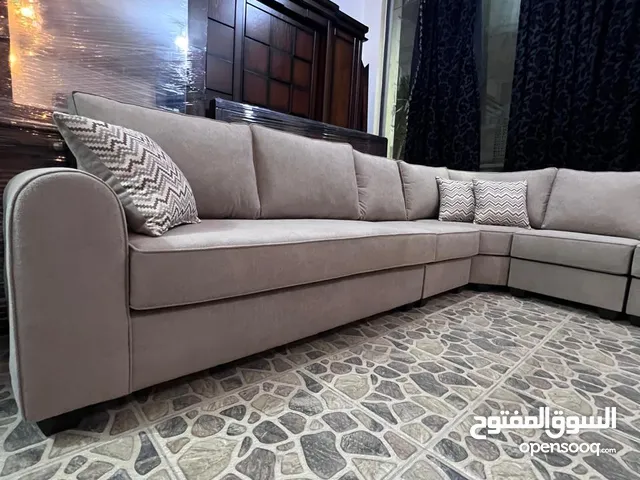 طقم كورنر أمريكي قمة بالفخامة تفصيل خشب سويد وأسفنج دانلوب مقاعد وظهر متحرك وقماش البشكير ، جدي